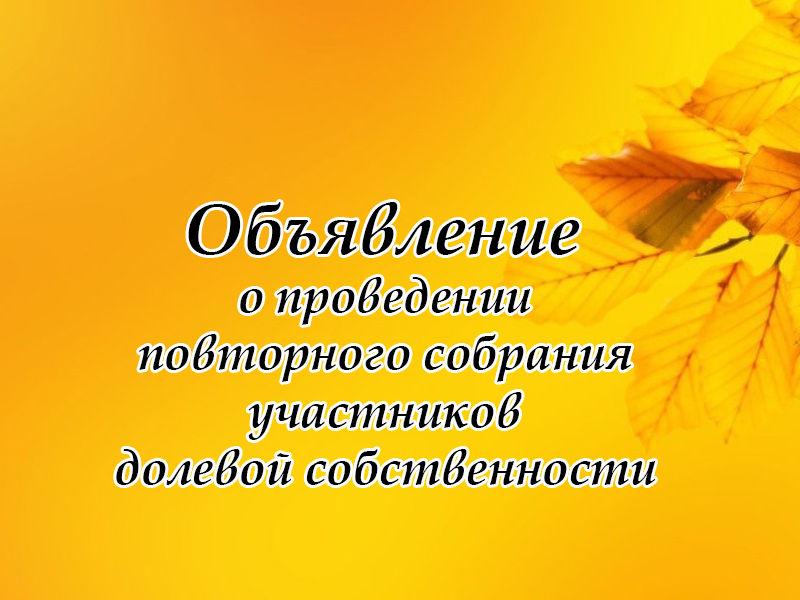 Объявление  о проведении повторного собрания участников долевой собственности.